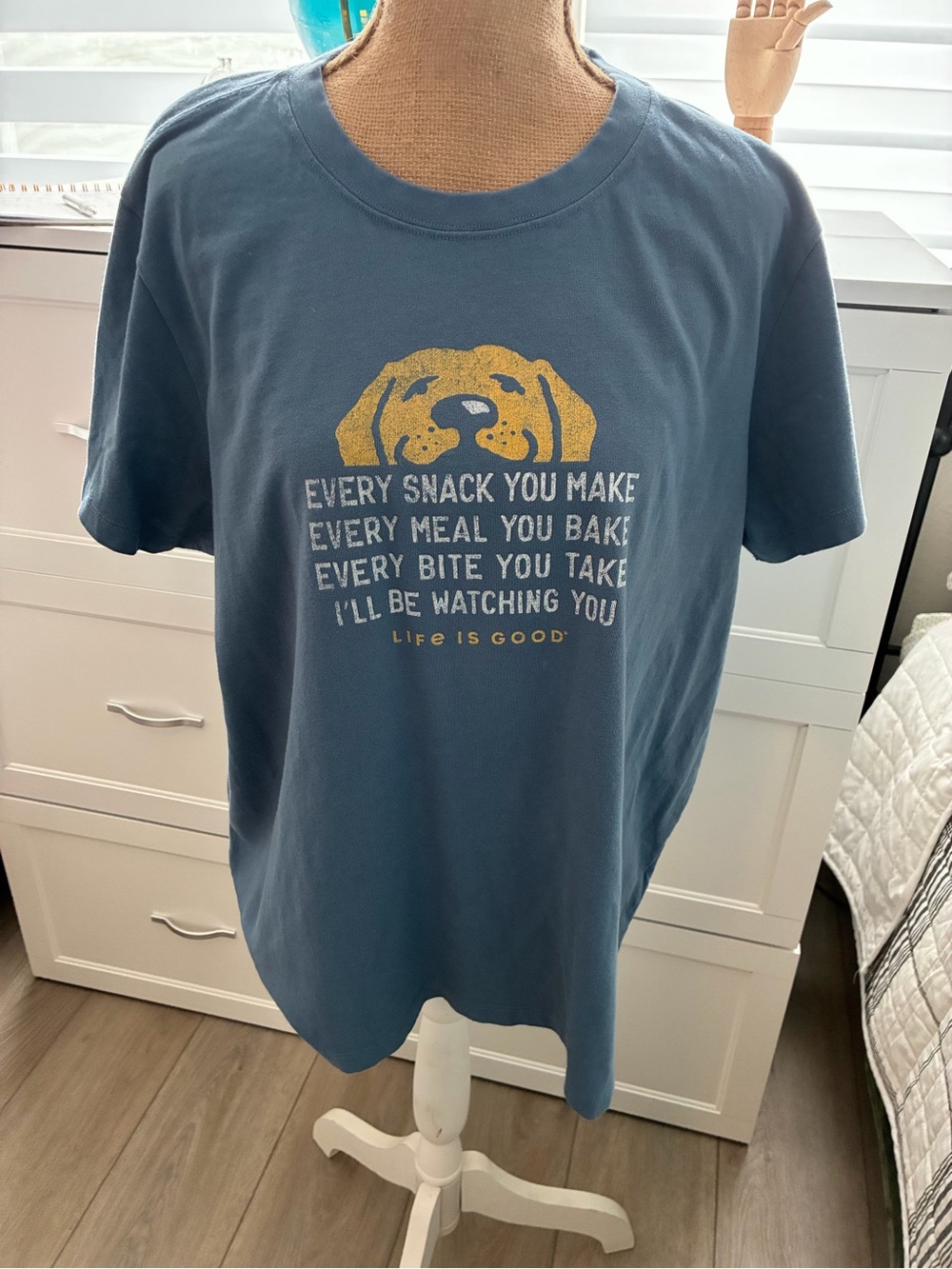 Life Is Good Blue Graphic Dog Tee with Yellow Pup